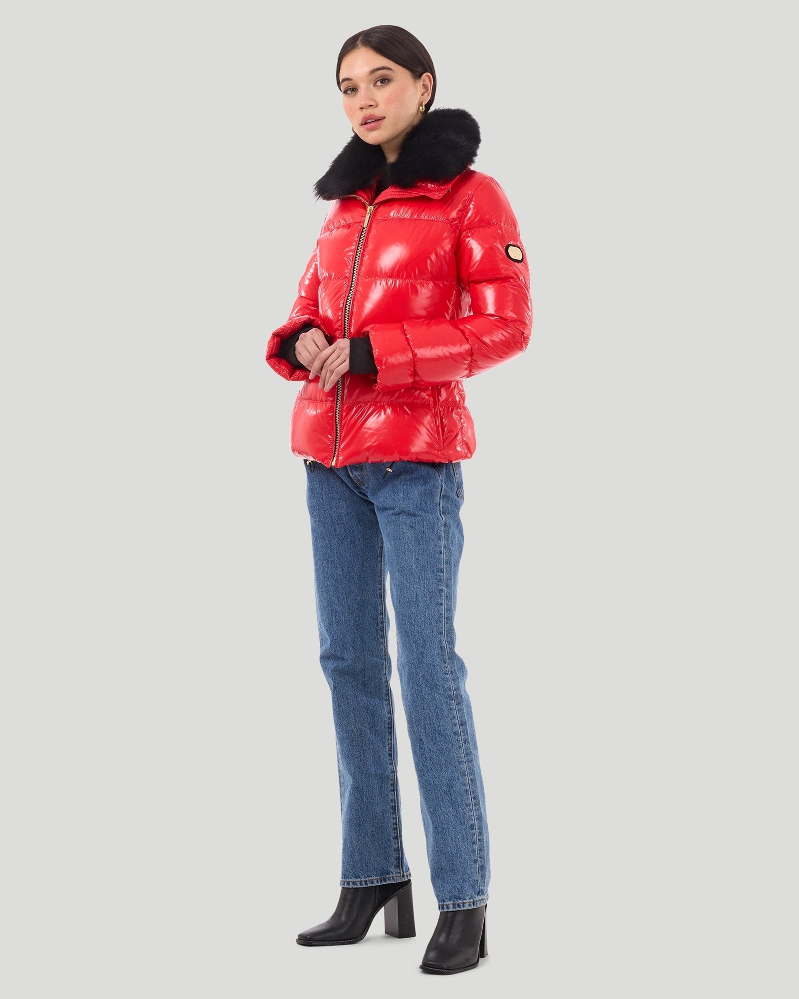 Après-Ski Jacket With Detachable Toscana Shearling Lamb Collar | Women | Red x Black