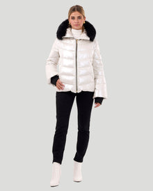 Après-Ski Jacket With Detachable Toscana Shearling Lamb Hood Trim | Women | Platinum x Black (V2)