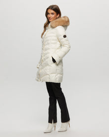 Après-Ski Jacket With Detachable Toscana Shearling Lamb Hood Trim | Women | Ivory x Whiskey (V1)