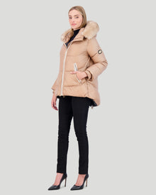 Après-Ski Jacket With Detachable Toscana Shearling Lamb Hood Trim | Women | Camel x Whiskey (V2)