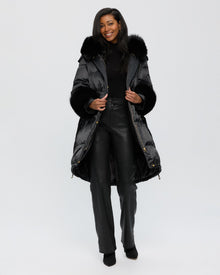 Après-Ski Jacket With Detachable Toscana Shearling Lamb Hood Trim & Toscana Shearling Lamb Cuffs | Women | Black x Black