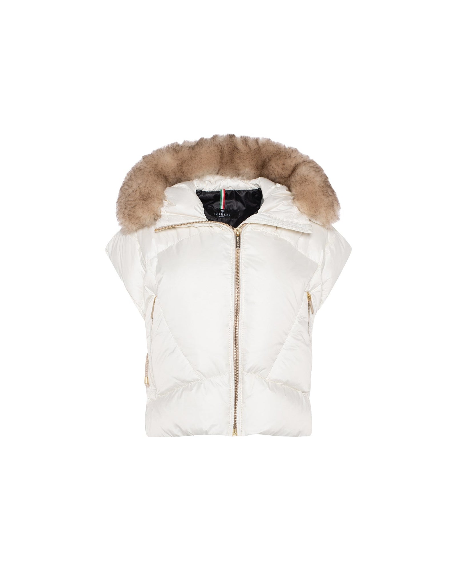 Après-Ski Vest With Detachable Toscana Shearling Lamb Hood Trim | Women | Ivory x Whiskey