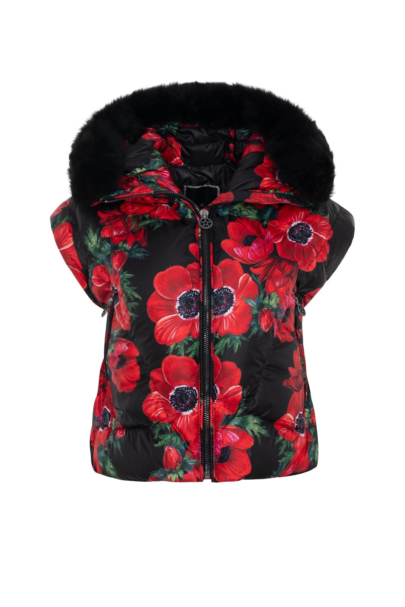 Après-Ski Vest With Detachable Toscana Shearling Lamb Hood Trim | Women | Black Poppy x Black (V2)