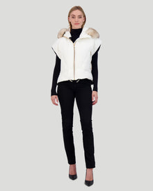 Après-Ski Vest With Detachable Toscana Shearling Lamb Hood Trim | Women | Ivory x Whiskey