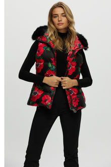 Après-Ski Vest With Detachable Toscana Shearling Lamb Hood Trim | Women | Black Poppy x Black (V1)