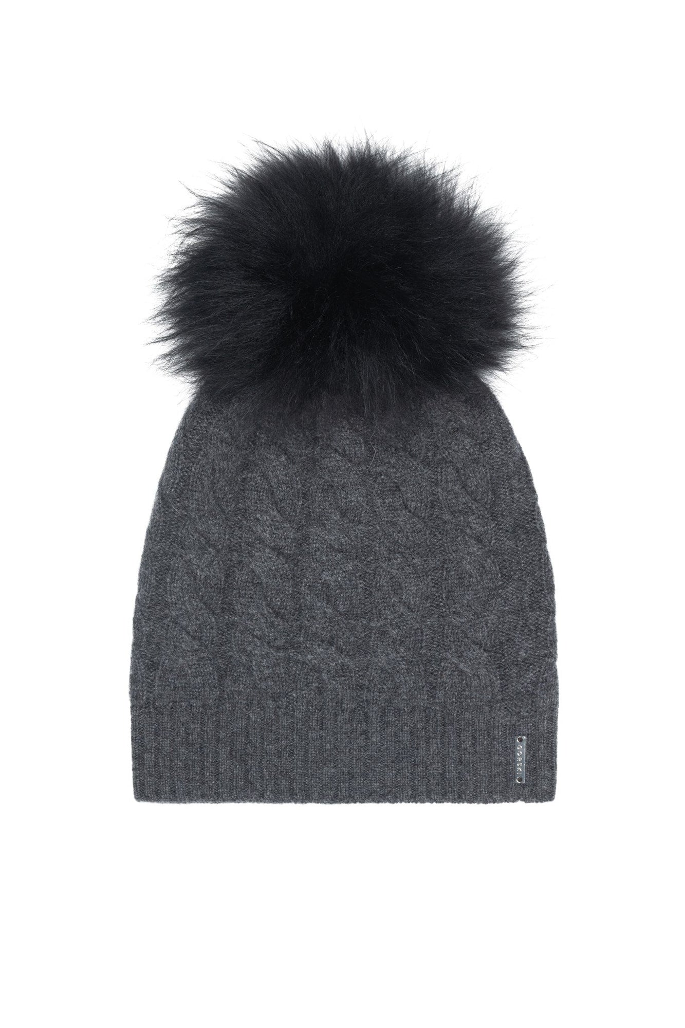 Cashmere Cable Knit Hat With Select Lamb Pompom | Women | Anthracite x Black