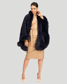 Cashmere Cape With Fox Trim | Women | Navy