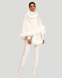 Cashmere Capelet With Shadow Fox Trim | Women | Ivory