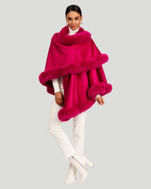 Cashmere Caplet With Fox Trim | Women | Magenta