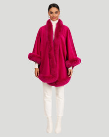 Cashmere Caplet With Fox Trim | Women | Magenta