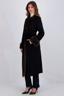 Cashmere Short Coat With Sable Trim | Women | Black x Barguzine