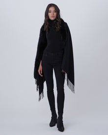 Cashmere Stole With Fox Trim | Women | Black