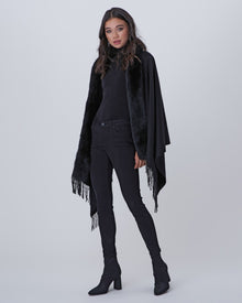 Cashmere Stole With Fox Trim | Women | Black