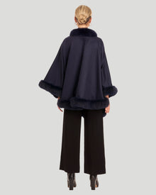 Cashmere & Wool Cape With Toscana Shearling Lamb Trim | Women | Navy