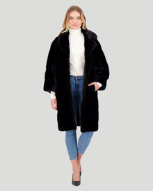 Chevron Mink Short Coat, Notch Collar | Women | Black