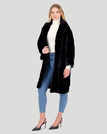 Chevron Mink Short Coat, Notch Collar | Women | Black