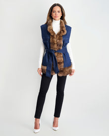 Vest With Sable Trim | Women | Denim x Brown