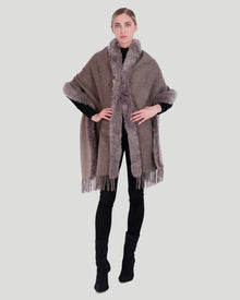 Double Face Cashmere & Wool Stole With Select Lamb Trim | Women | Mocha x Taupe