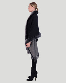 Double Face Cashmere & Wool Stole With Select Lamb Trim | Women | Black x Gray