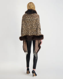 Double Face Select Cashmere Stole With Toscana Shearling Lamb Trim | Women | Brown Animal Print x Houndstooth