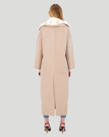 Fabric Coat With Chinchilla Collar | Women | Beige x Beige