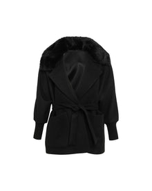 Fabric Jacket With Detachable Select Shearling Lamb Collar And Belt | Women | Black