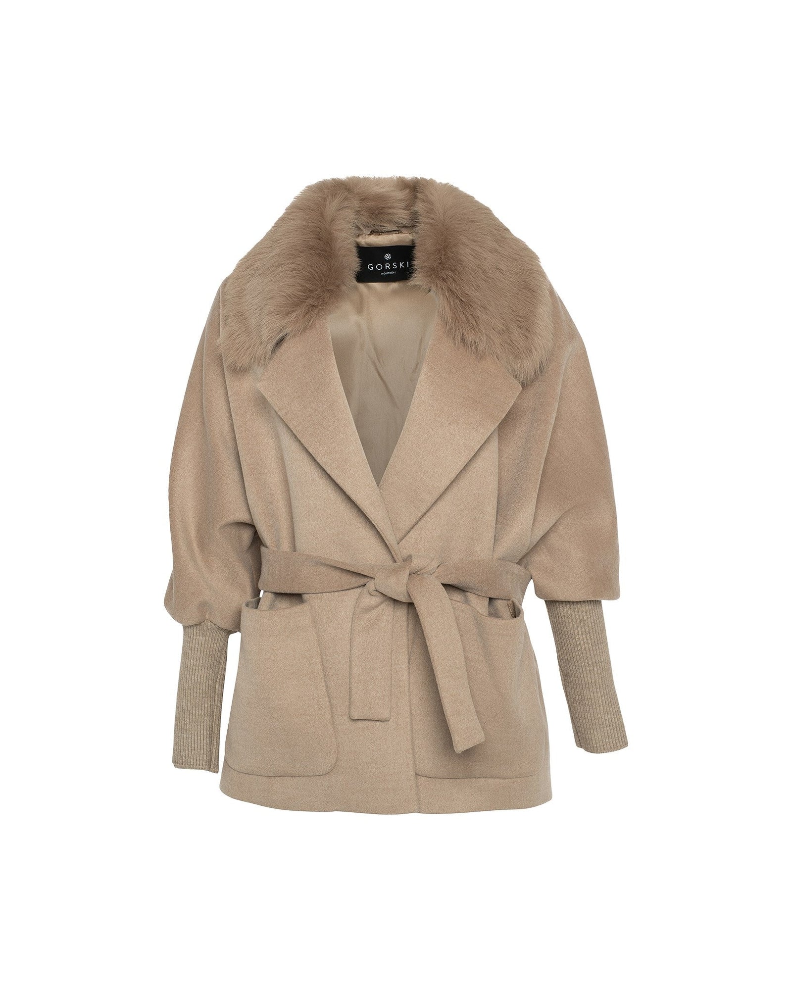 Fabric Jacket With Detachable Select Shearling Lamb Collar And Belt | Women | Camel