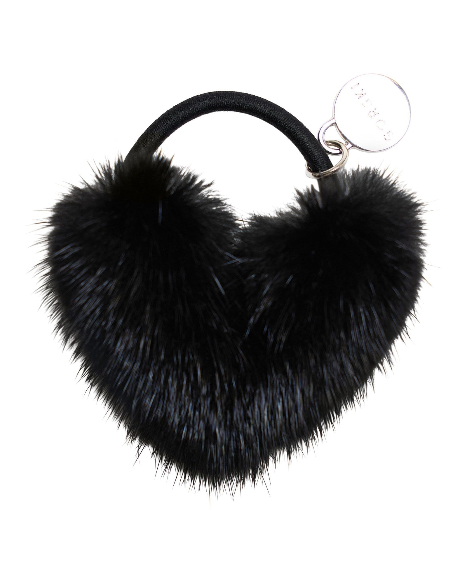 Hair Elastic With Heart Shaped Mink Fur Pompom | Women | Black