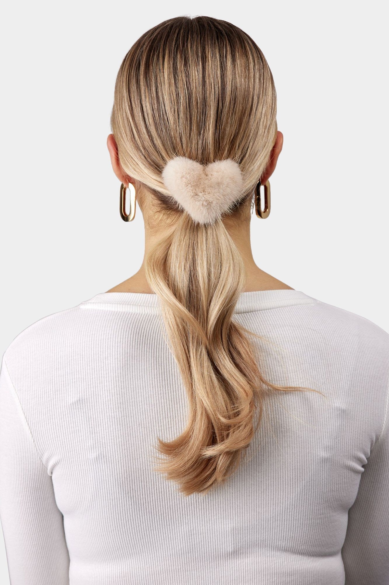 Hair Elastic With Heart Shaped Mink Fur Pompom | Women | Beige