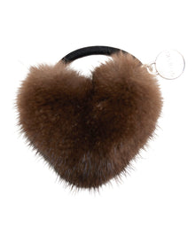 Hair Elastic With Heart Shaped Mink Fur Pompom | Women | Mahogany