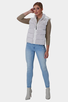 Horizontal Mink Hooded Zip Vest With Down Back | Women | Beige x White