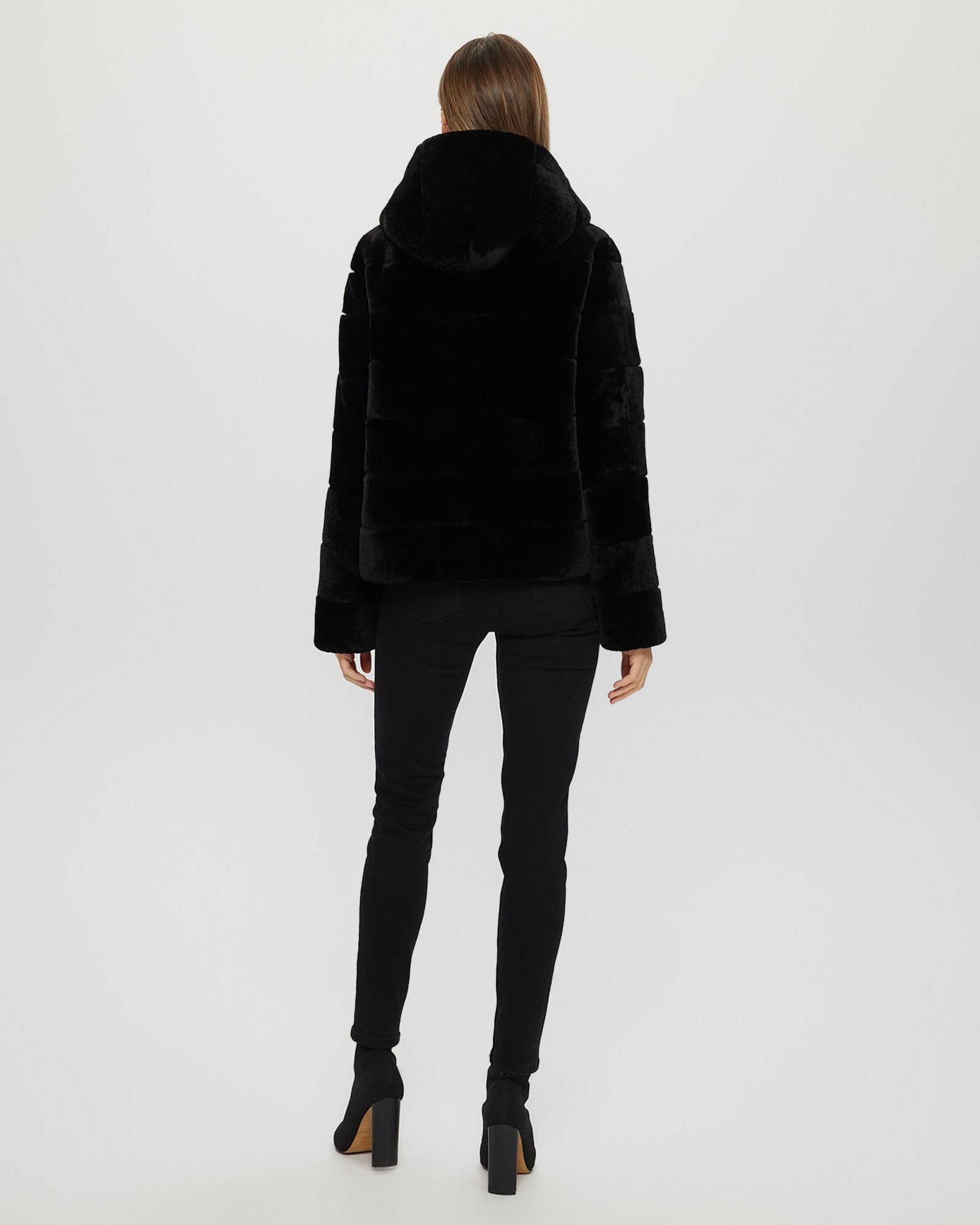 Horizontal Select Shearling Lamb Zip Jacket With Hood | Women | Black (V1)