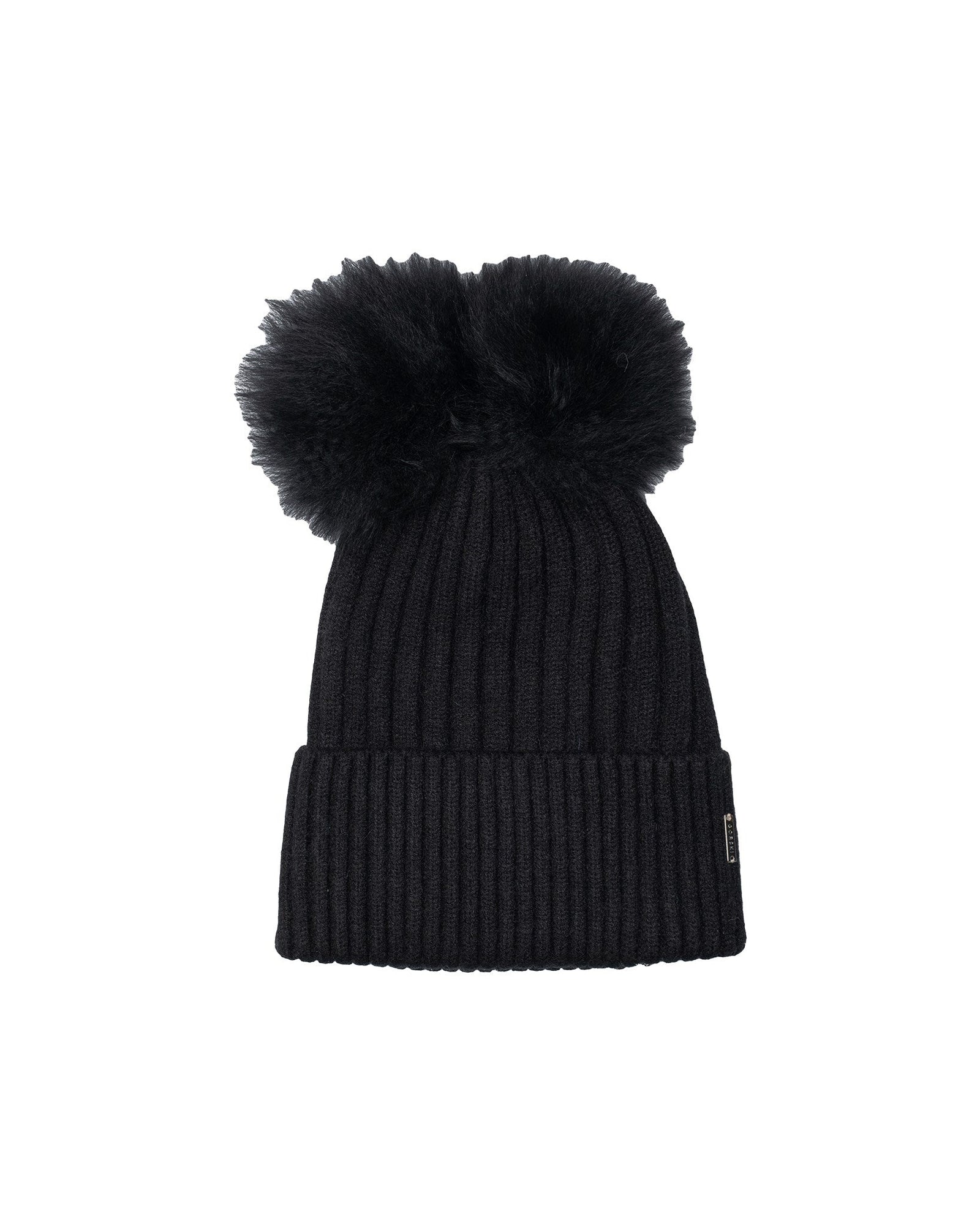 Knit Hat With Double Toscana Shearling Lamb Pompom | Women | Black x Black