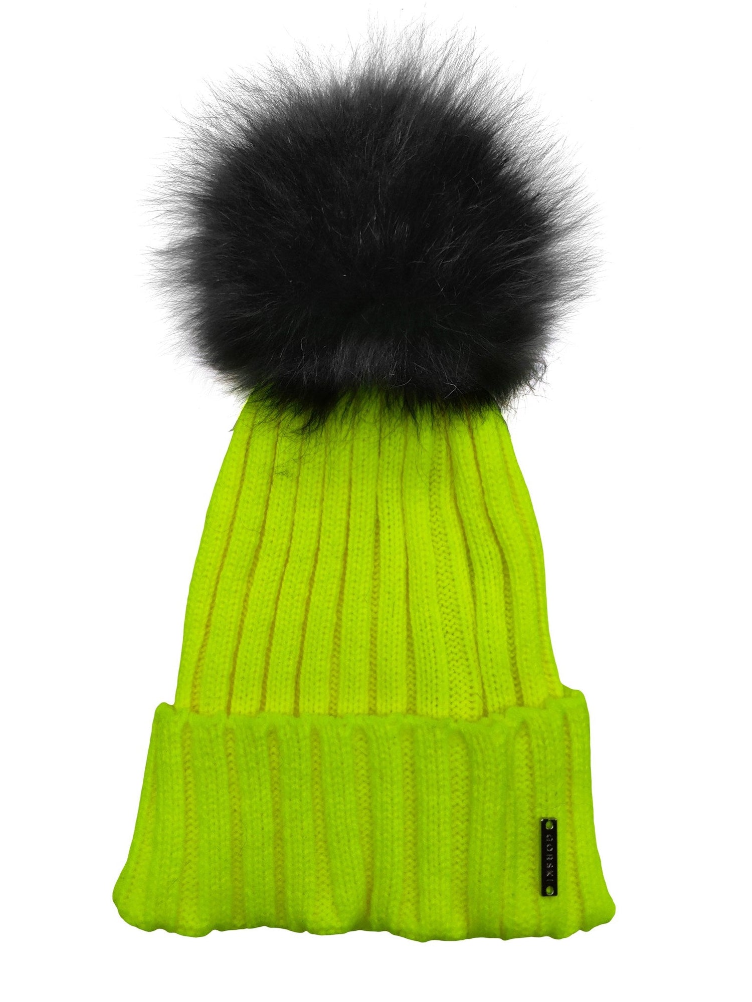 Knit Hat With Select Lamb Pompom | Women | Neon Yellow x Black