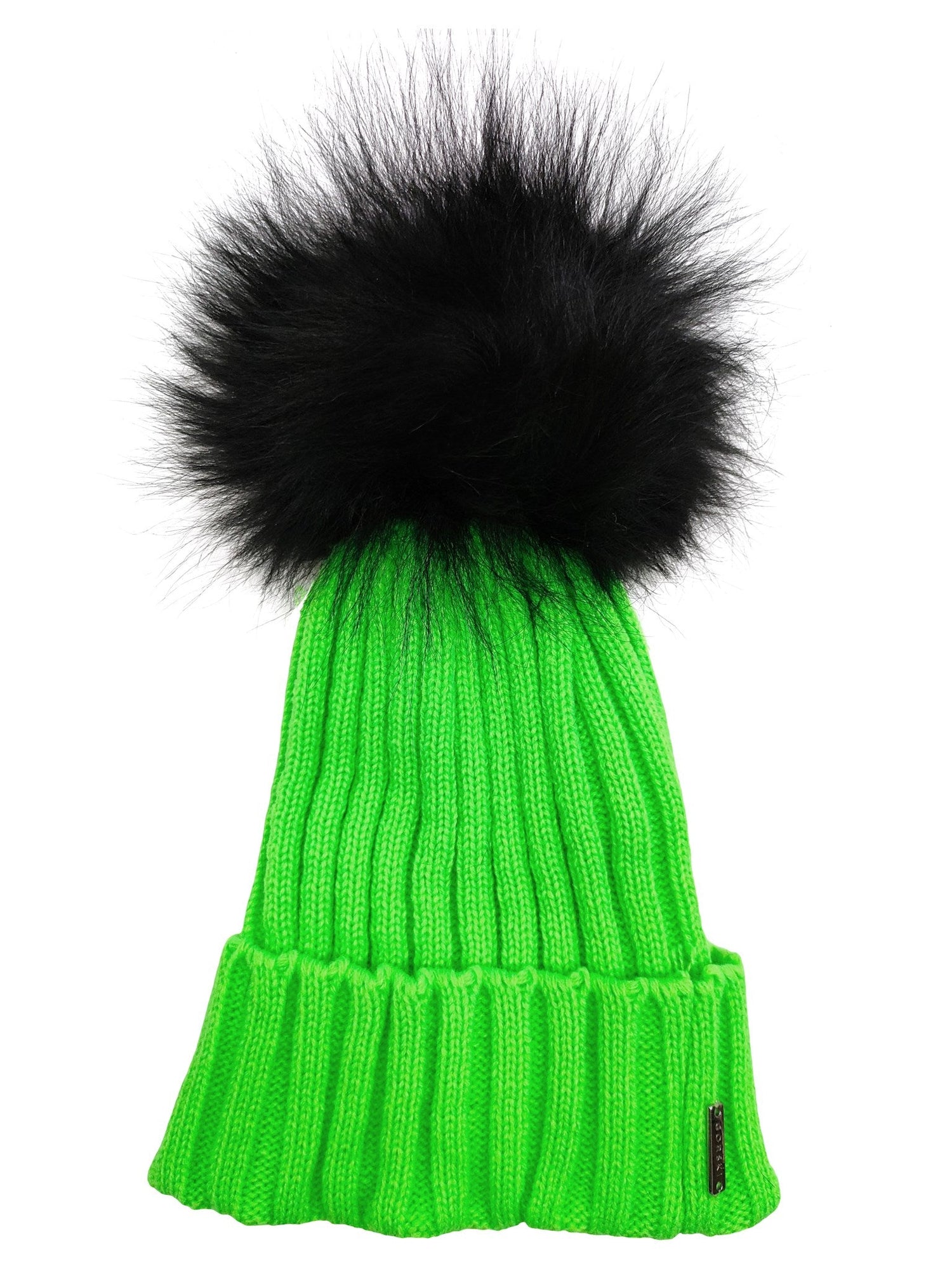 Knit Hat With Select Lamb Pompom | Women | Neon Green x Black