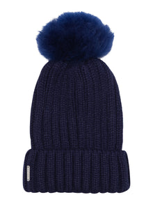 Knit Hat With Toscana Shearling Lamb Pompom | Women | Navy x Navy