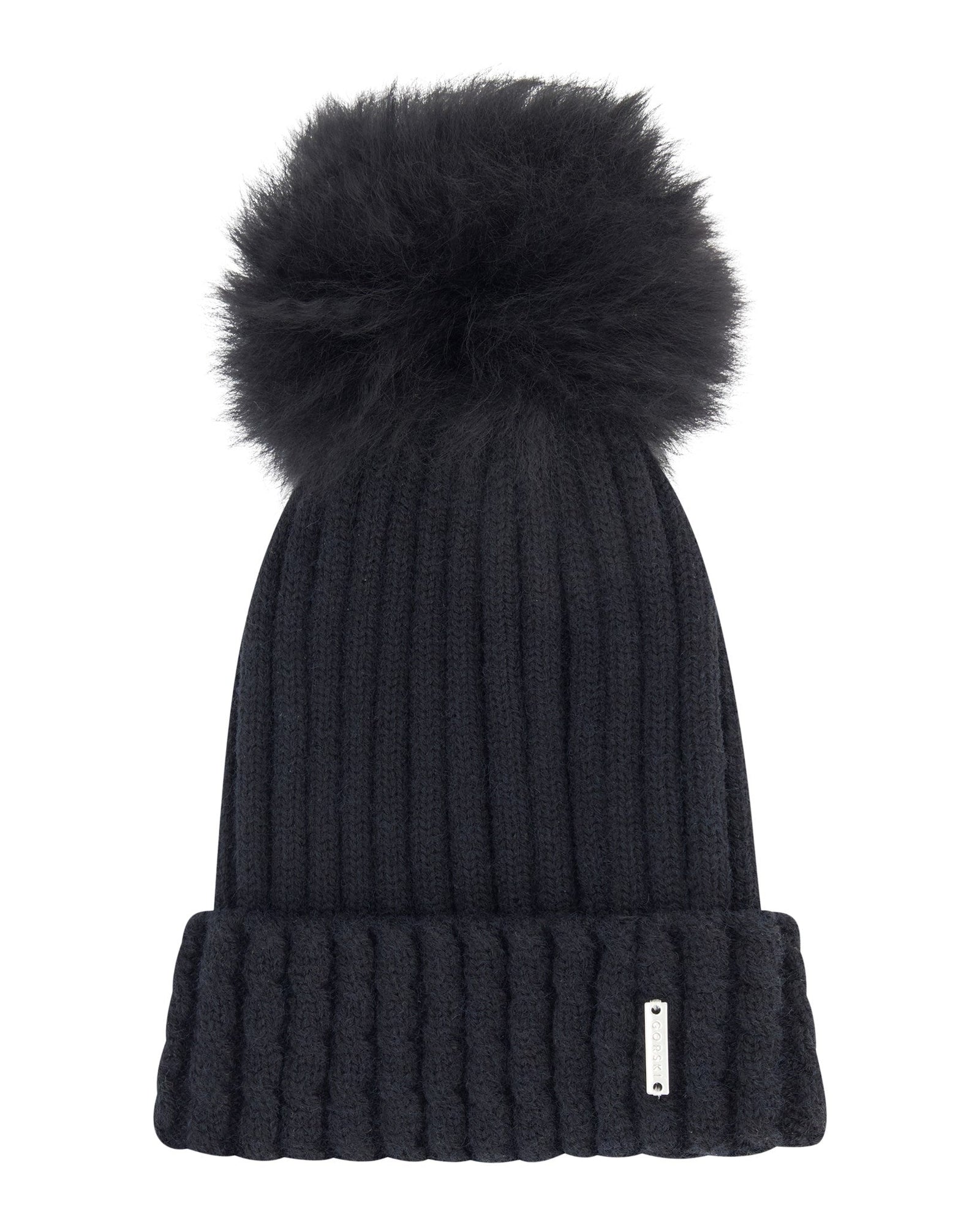 Knit Hat With Toscana Shearling Lamb Pompom | Women | Black x Black (V4)