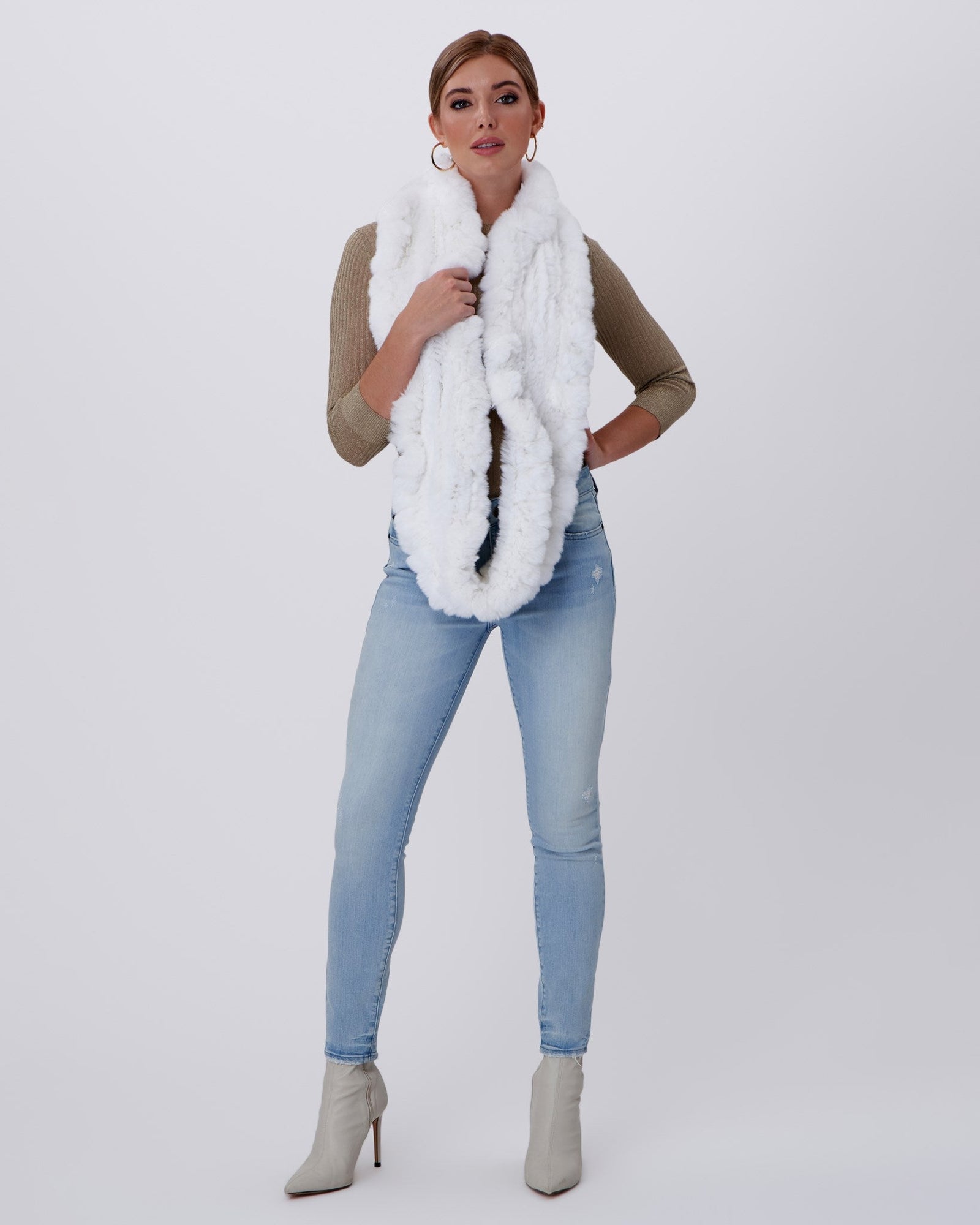 Knit Rex Rabbit Infinity Scarf | Women | Bleached White