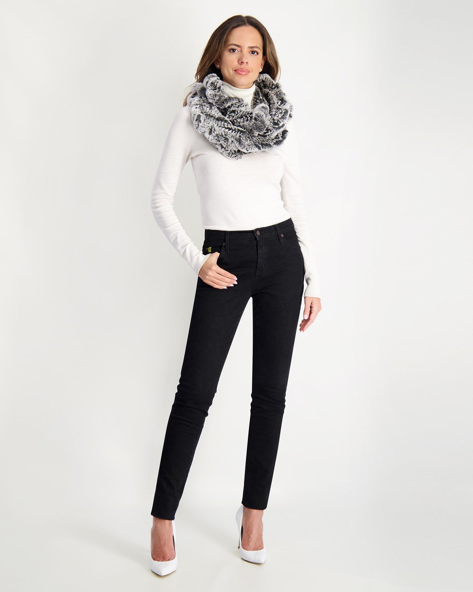 Knit Rex Rabbit Infinity Scarf | Women | Black Snowtop