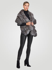 Knit Fox Fur Ruffle Stole | Women | Silver