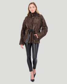 Lamb Jacket With Mink Stand Collar | Women | Brown (V2)