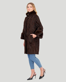 Lamb Sections Short Coat With Mink Stand Collar | Women | Brown