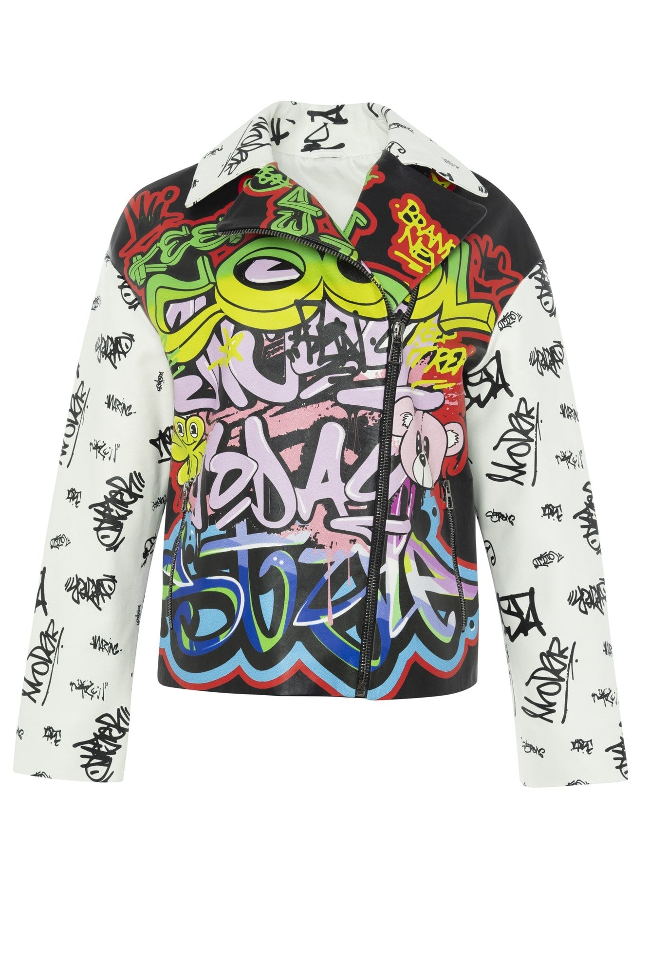 Leather Moto Jacket | Women | Graffiti Print