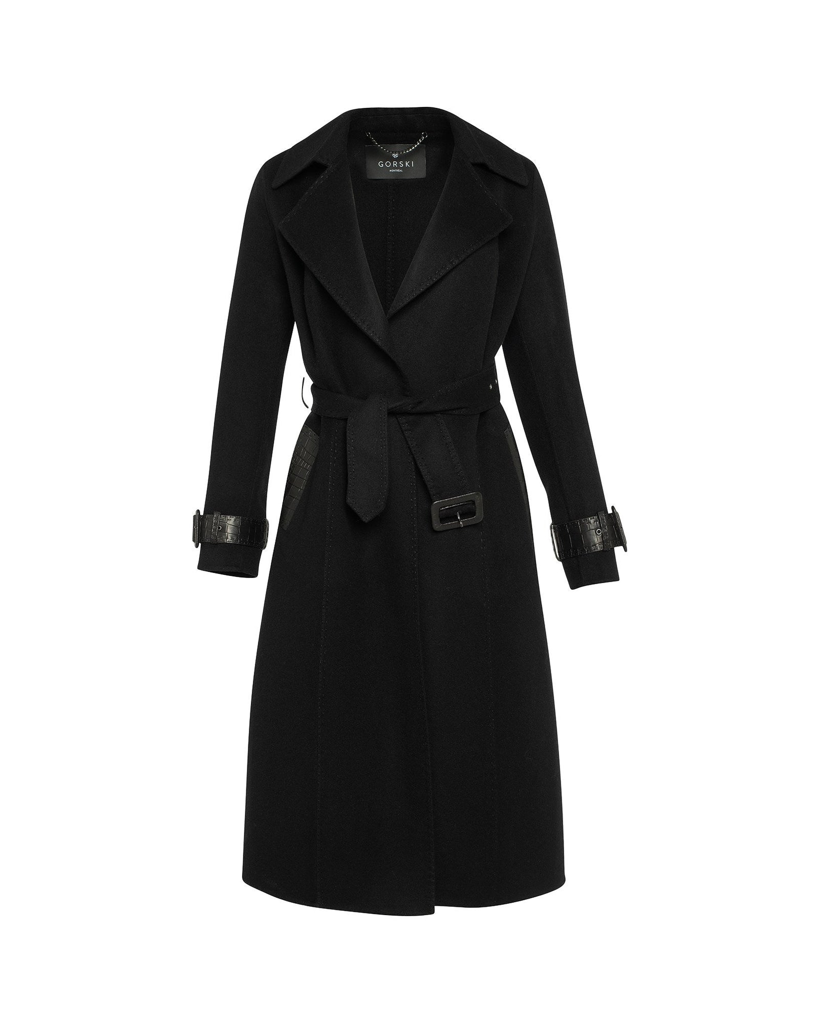 Loro Piana Cashmere & Wool Trench Coat With Leather Trim | Women | Black x Black