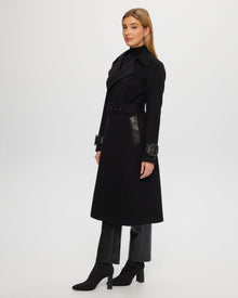 Loro Piana Cashmere & Wool Trench Coat With Leather Trim | Women | Black x Black