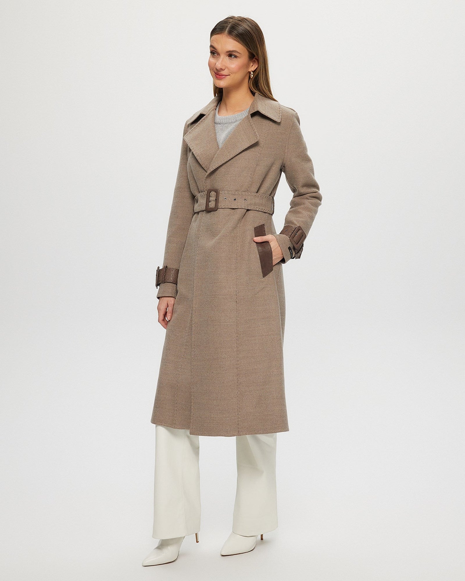 Loro Piana Cashmere & Wool Trench Coat With Leather Trim | Women | Brown x Brown