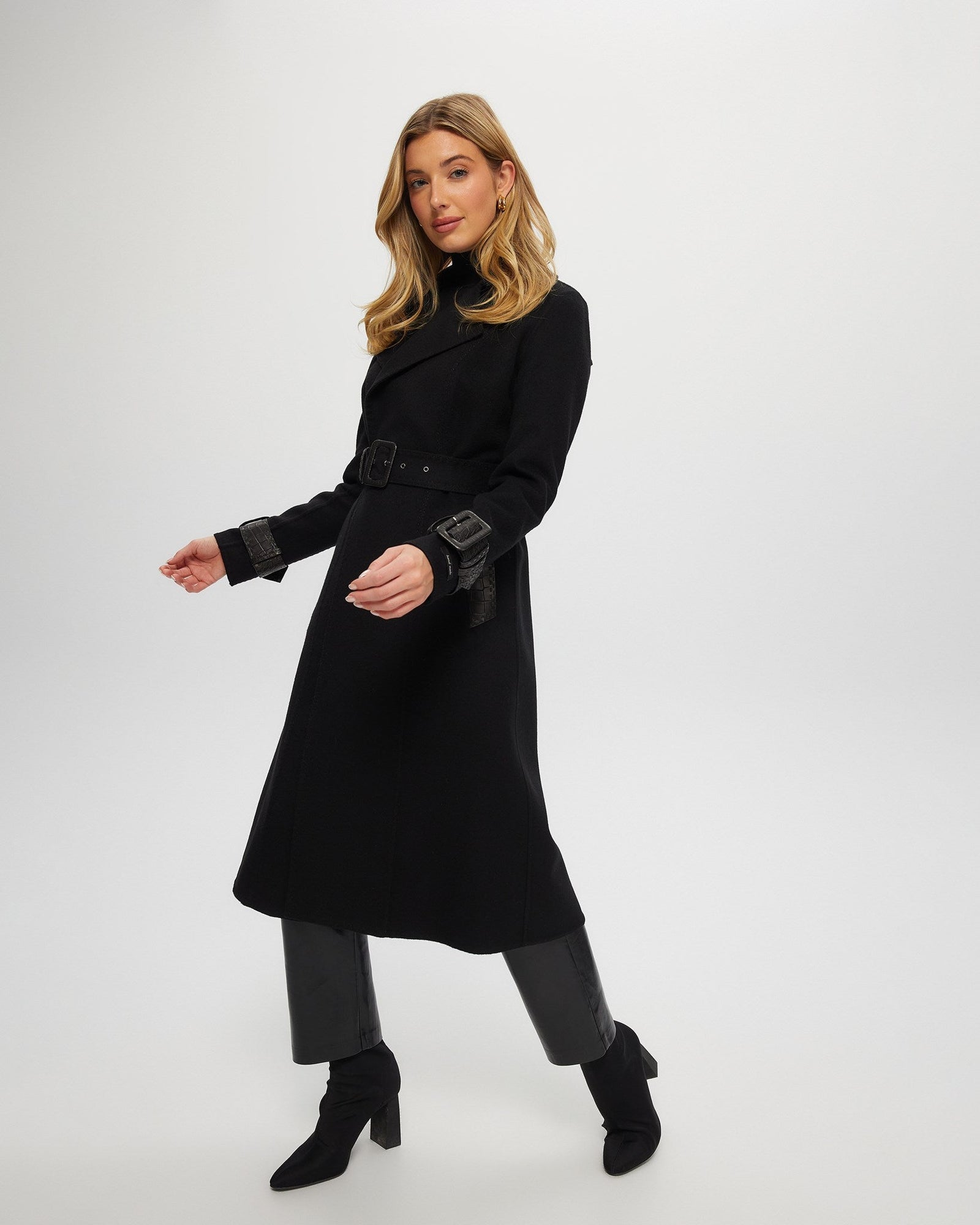 Loro Piana Cashmere & Wool Trench Coat With Leather Trim | Women | Black x Black