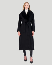 Loro Piana Wool Short Coat With Select Shearling Lamb Collar | Women | Black (V2)