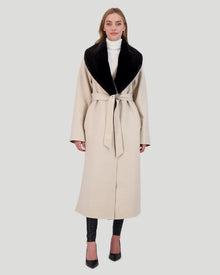 Loro Piana Wool Short Coat With Select Shearling Lamb Collar | Women | Taupe x Beige