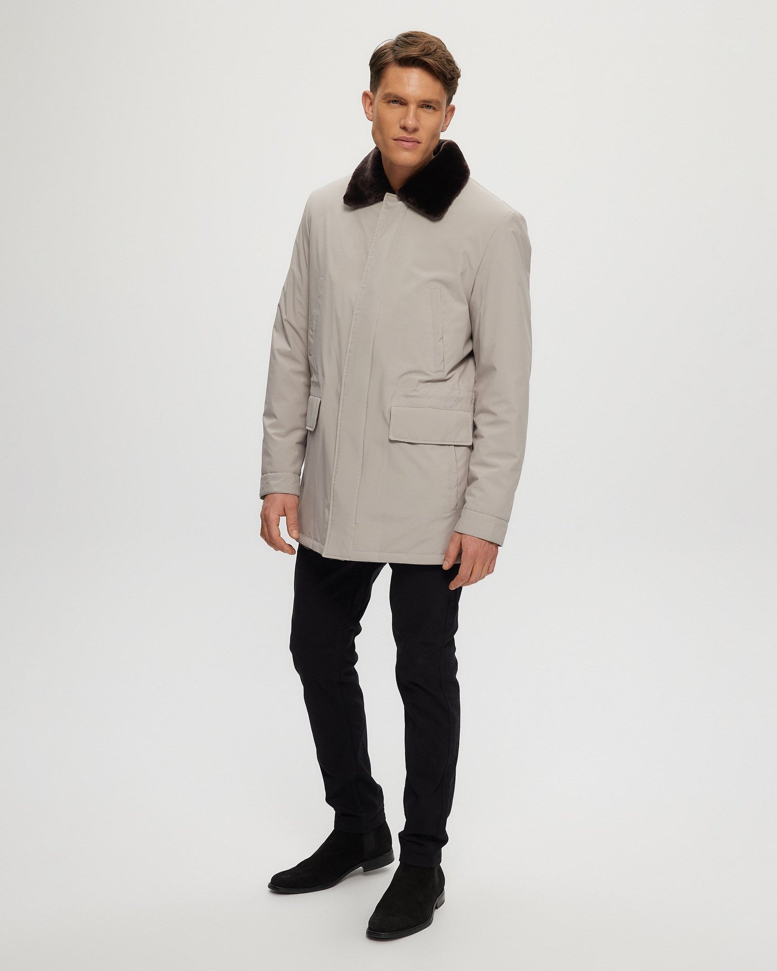 Fabric Jacket With Select Shearling Lamb Lining | Men | Light Beige x Dark Brown